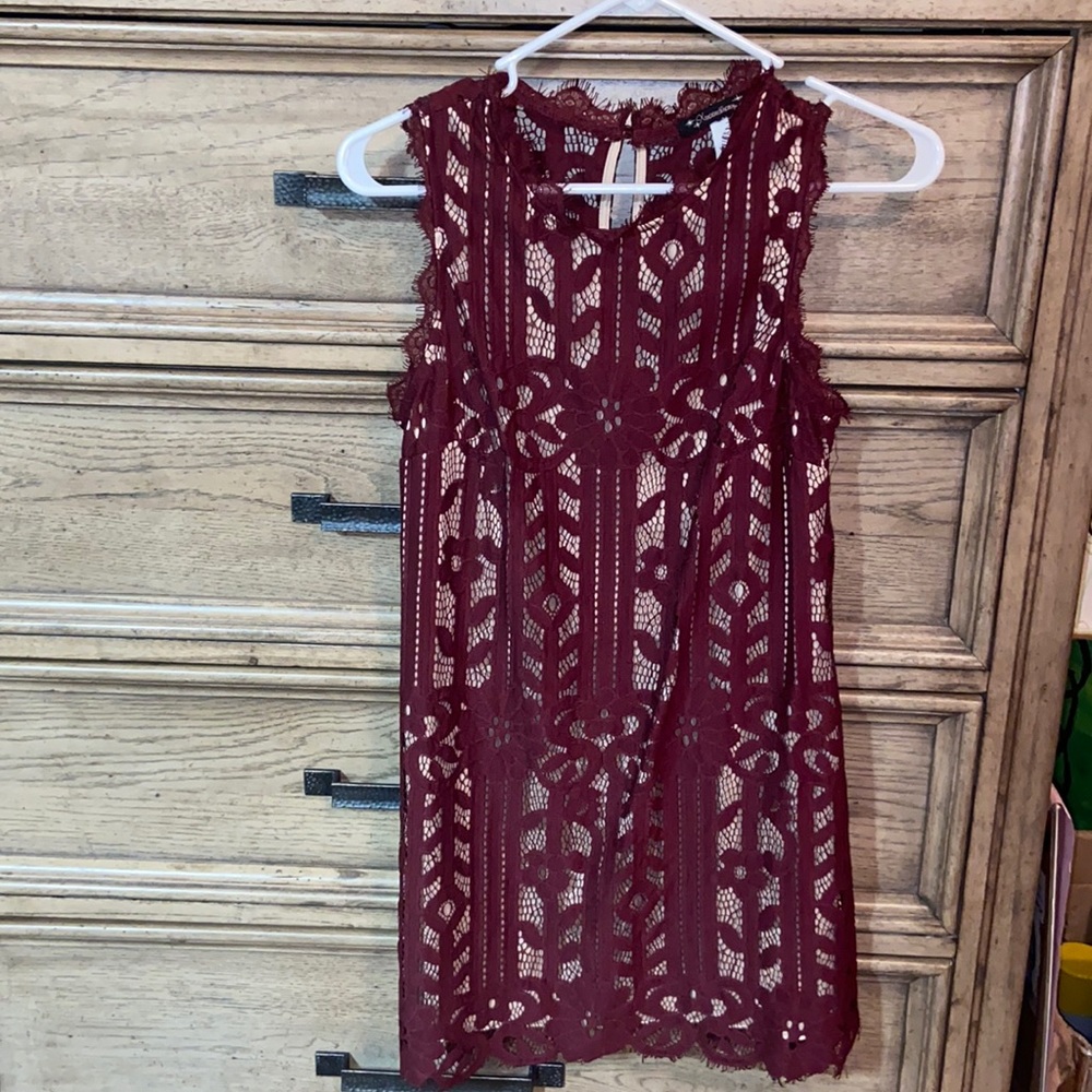 Maroon and cream short lace dress from Nordstrom